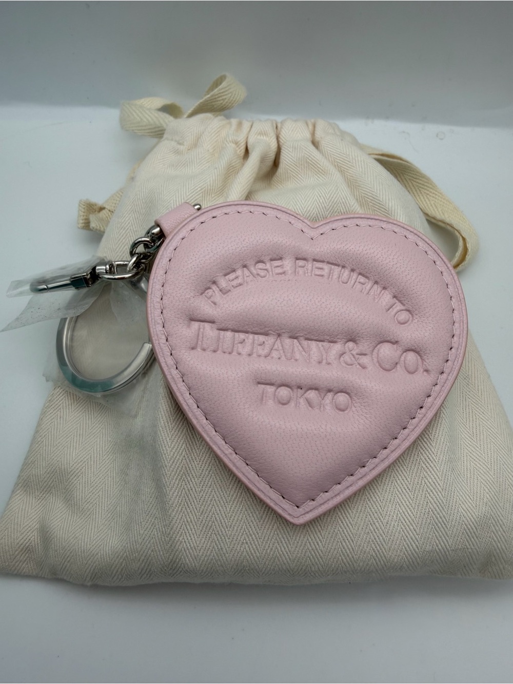 Tiffany & Co New pink rtt Tokyo limited edition leather keychain in palladium
